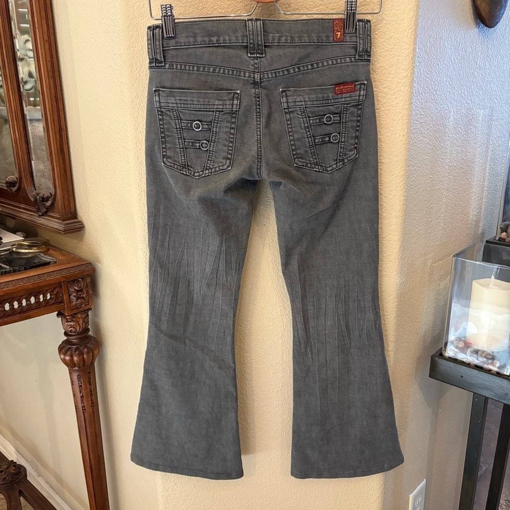 Vtg 7 FOR ALL MANKIND Gray Low Waisted Bell Bottom Y2K Jeans Size 24-Made in USA